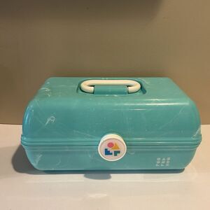 CABOODLES Aqua Blue Seafoam Vintage Organizer Makeup Case Tray Mirror Model 5626